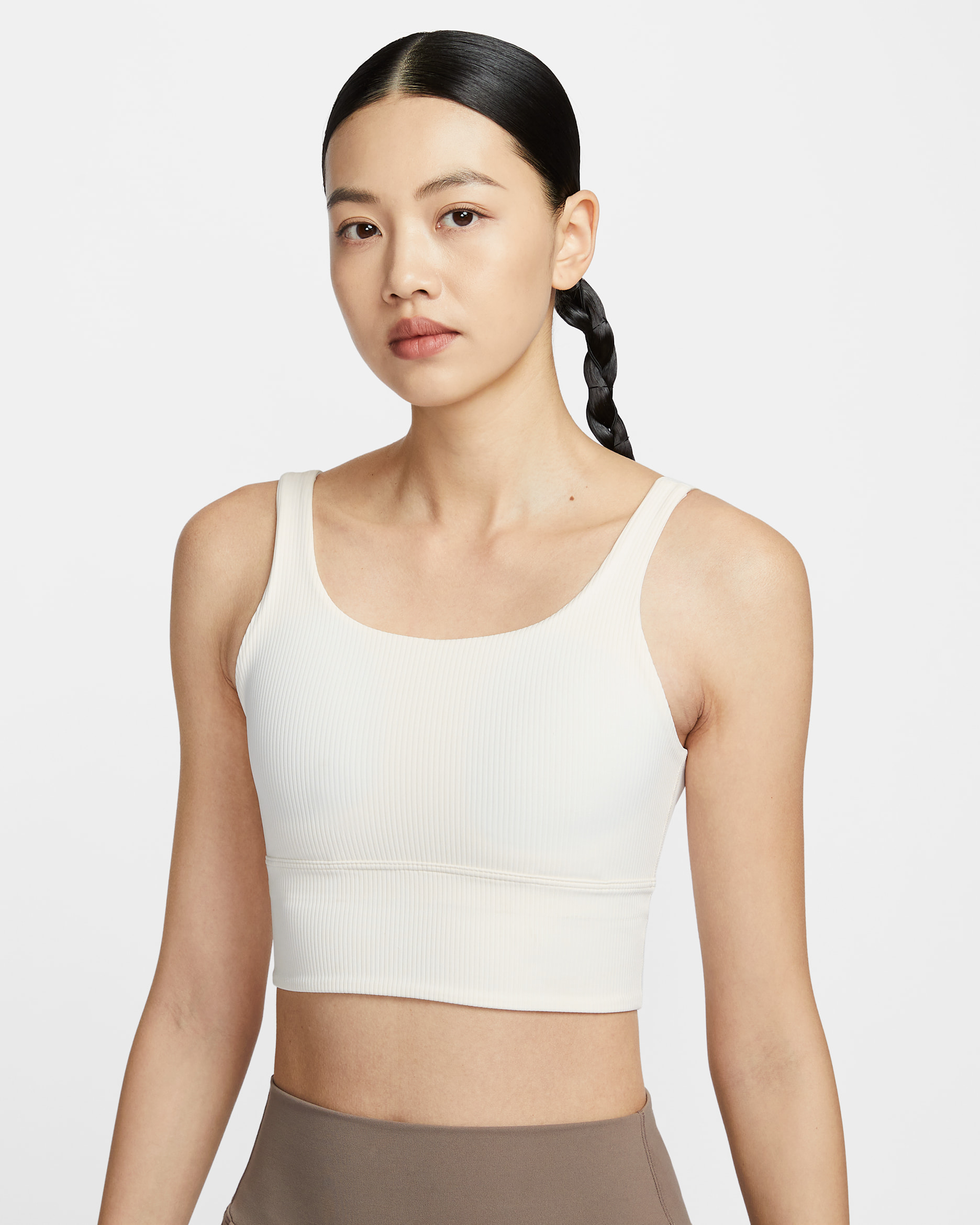 GO ONLY NOW ホワイトタンクトップ Nike Zenvy Rib Women's Light-Support Padded Longline Sports Bra